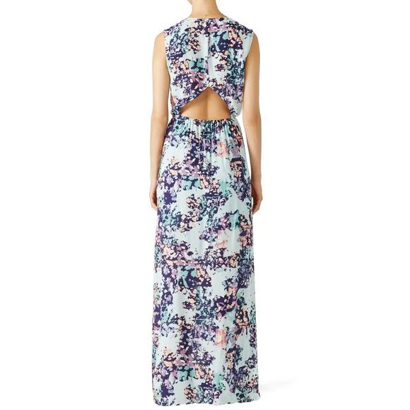 BCBGMaxAzria Light Blue Taren Chiffon Fairy Floral Cutout Maxi Dress, Size XS - Picture 2 of 8